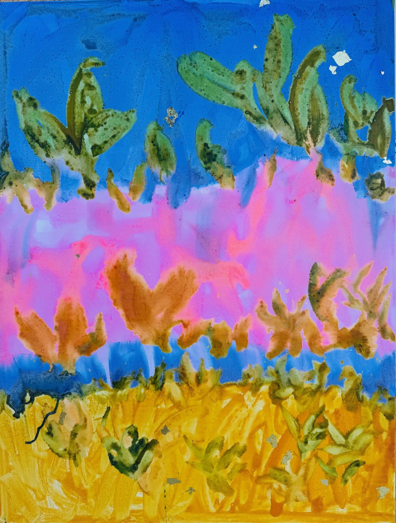 Eva March, Cactus Passion, 2014, Acrylic and gold leaf on linen canvas, 116 x 89 cm.