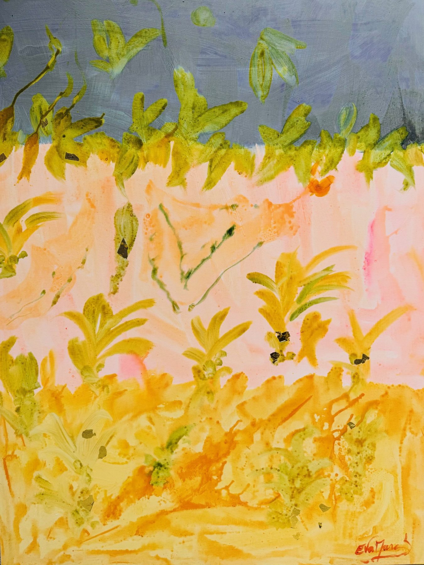 Eva March, Cactus Secret, 2026, Acrylic and gold leaf on linen canvas, 116 x 89 cm.